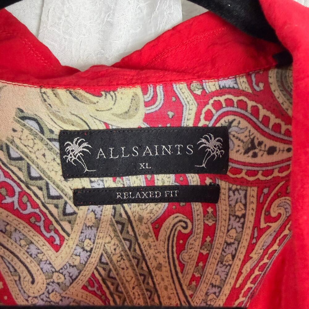 AllSaints Red Panama Style Relaxed Fit Button-Up Shirt Men’s XL - Picture 3 of 6